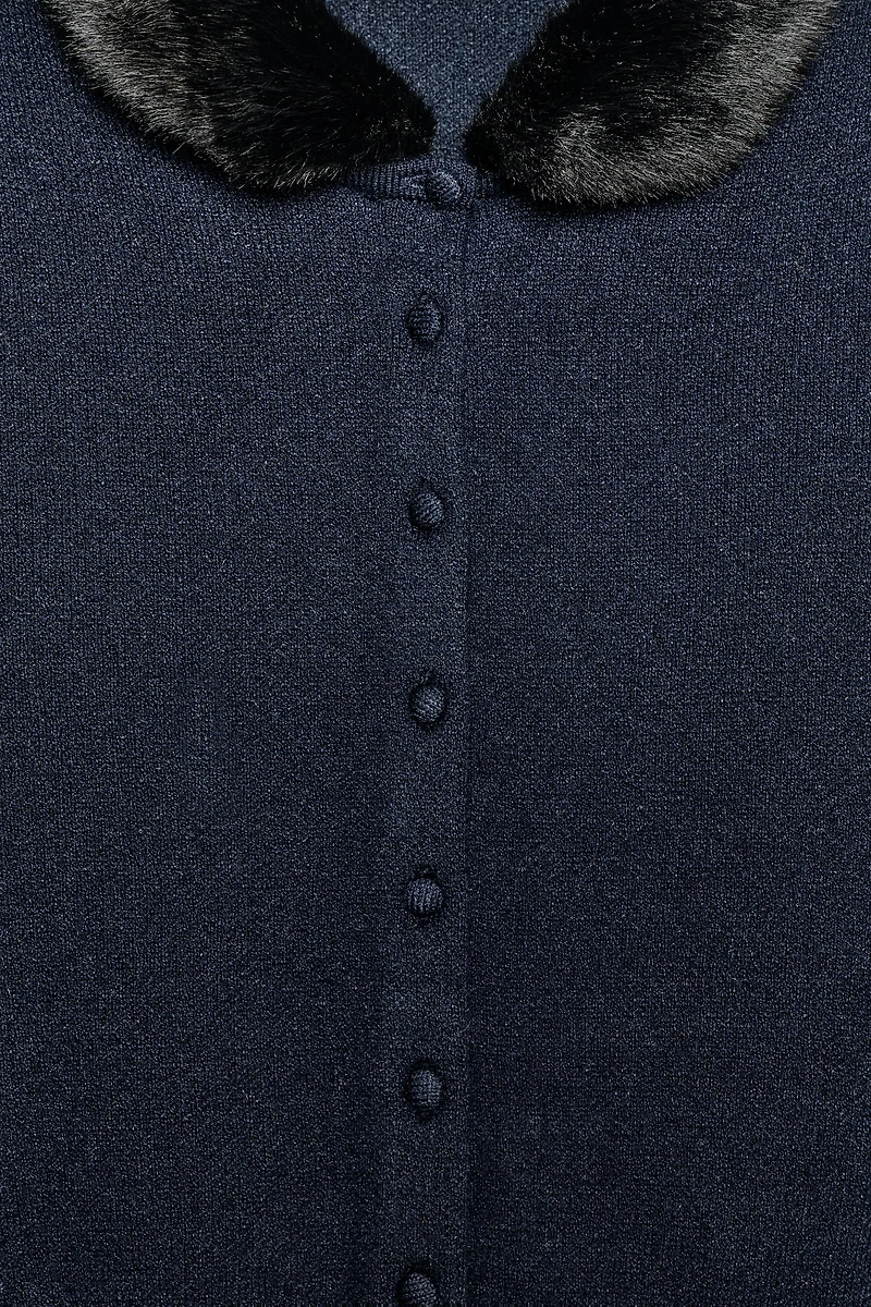 FAUX FUR TRIM COMBINATION CARDIGAN
