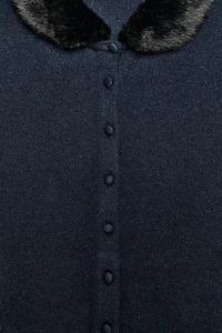 FAUX FUR TRIM COMBINATION CARDIGAN