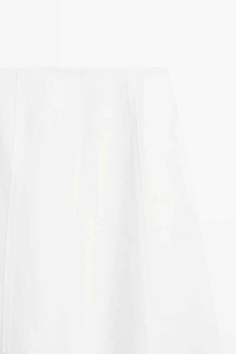 100% linen denim-effect midi skirt