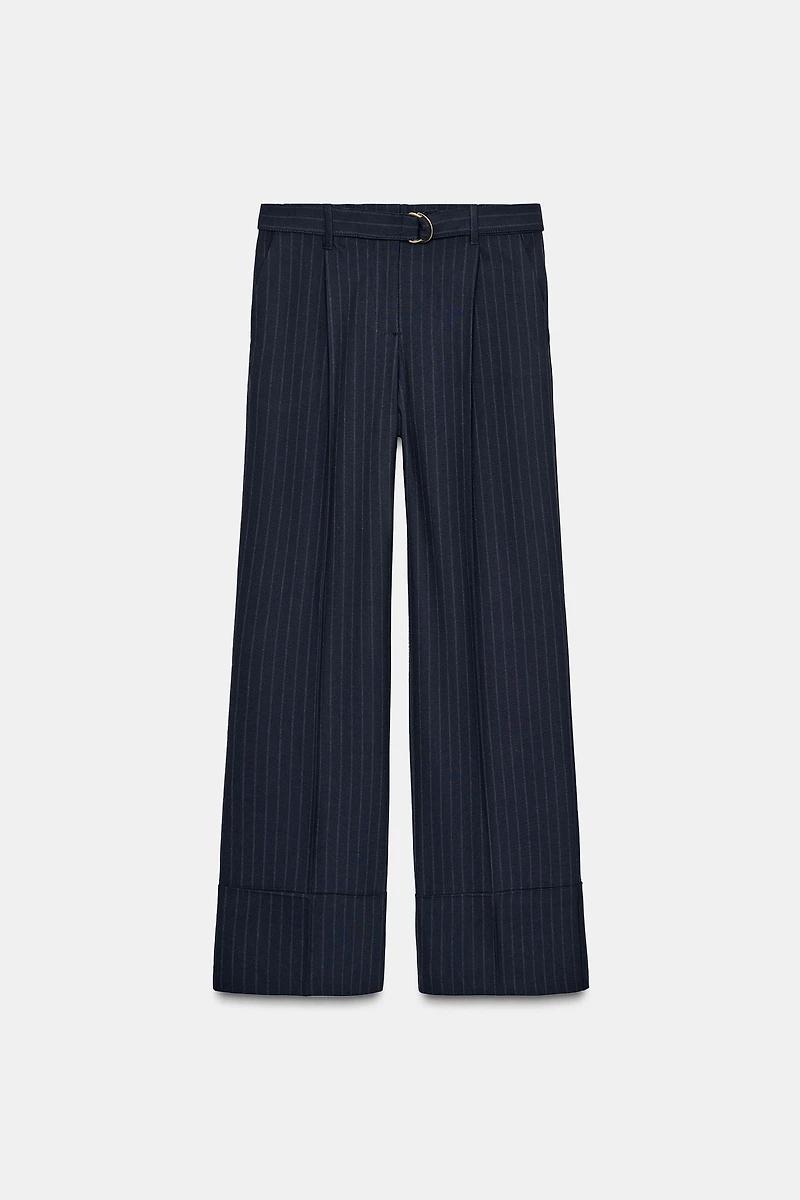 PINSTRIPE BELTED PANTS