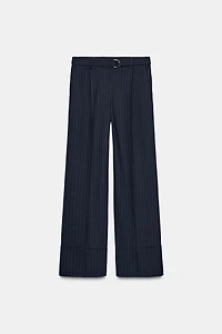 PINSTRIPE BELTED PANTS