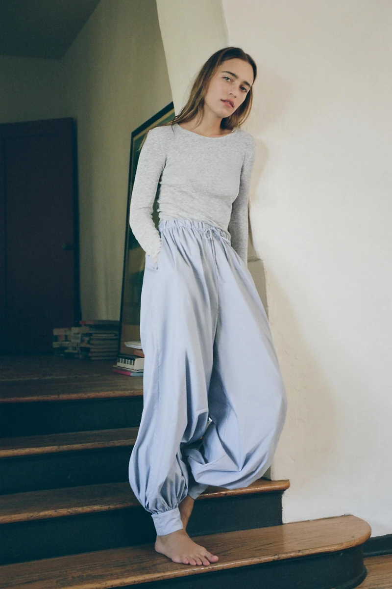 STRIPED POPLIN BALLOON PANTS