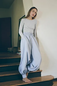 STRIPED POPLIN BALLOON PANTS