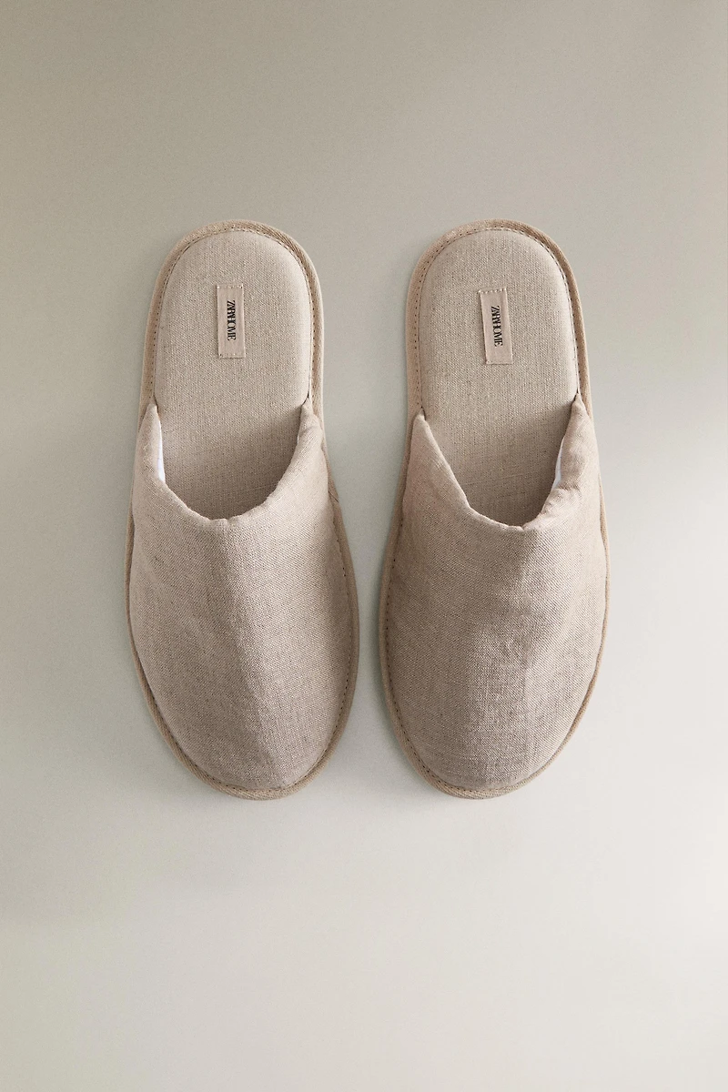 LINEN MULE SLIPPERS