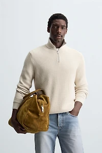 MOCK NECK ZIP-UP SWEATER