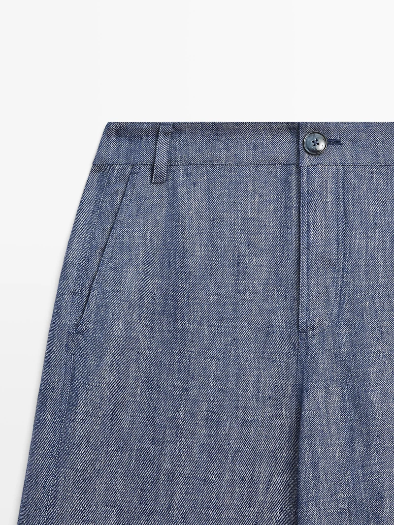 High-waist linen palazzo trousers