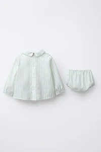 STRIPED JACQUARD SHIRT AND BLOOMERS SET