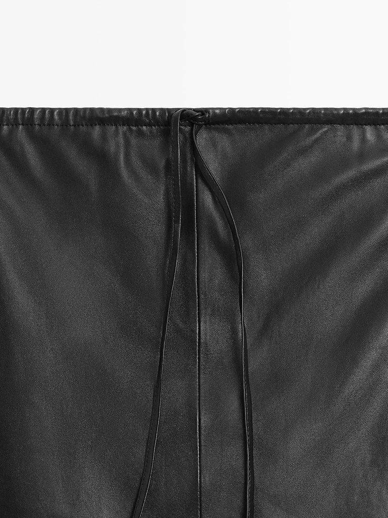 Nappa leather midi skirt with lace detail