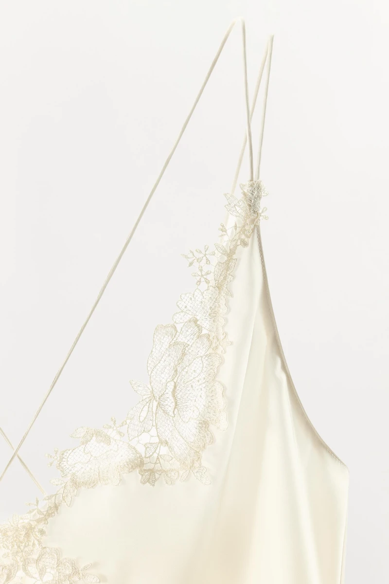 SATIN LACE-TRIM CROSS-STRAP TOP