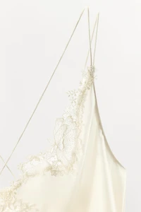 SATIN LACE-TRIM CROSS-STRAP TOP
