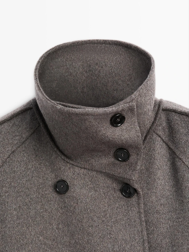 Long wool blend trench coat with belt