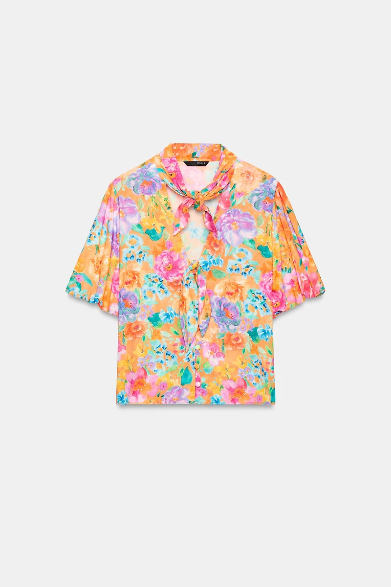FLORAL PRINT TIE-FRONT SHIRT