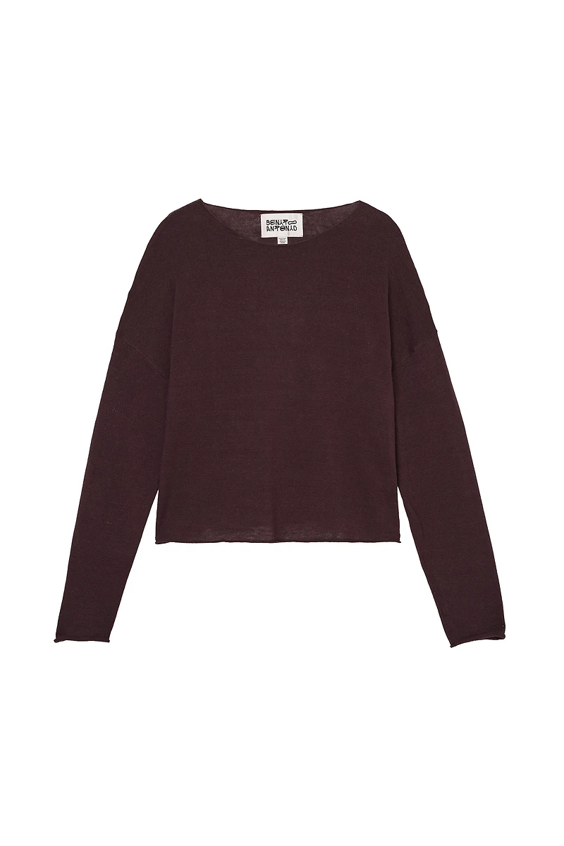 CROPPED FIT LINEN-WOOL BLEND SWEATER