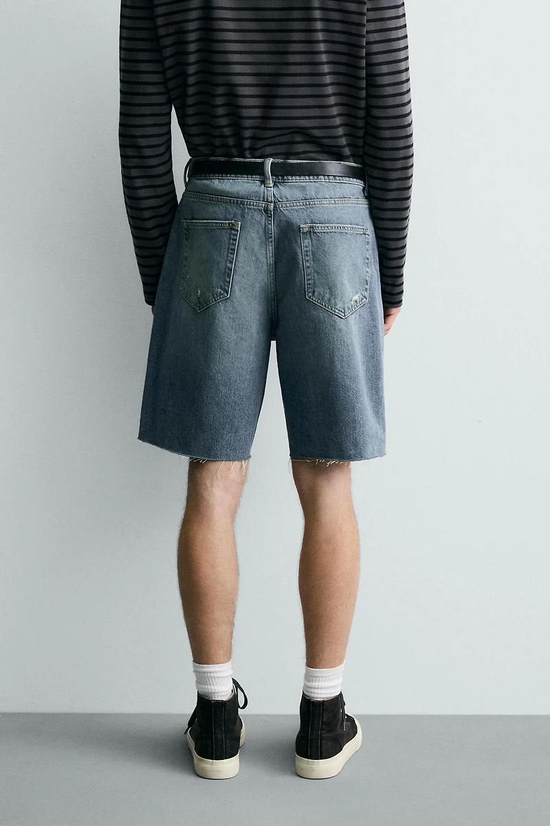 RIPPED RELAXED FIT DENIM SHORTS