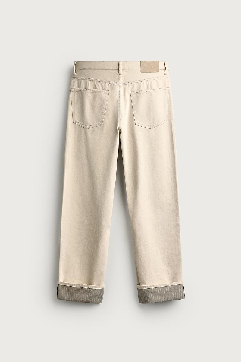 Contrast Cuff Straight Fit Jeans