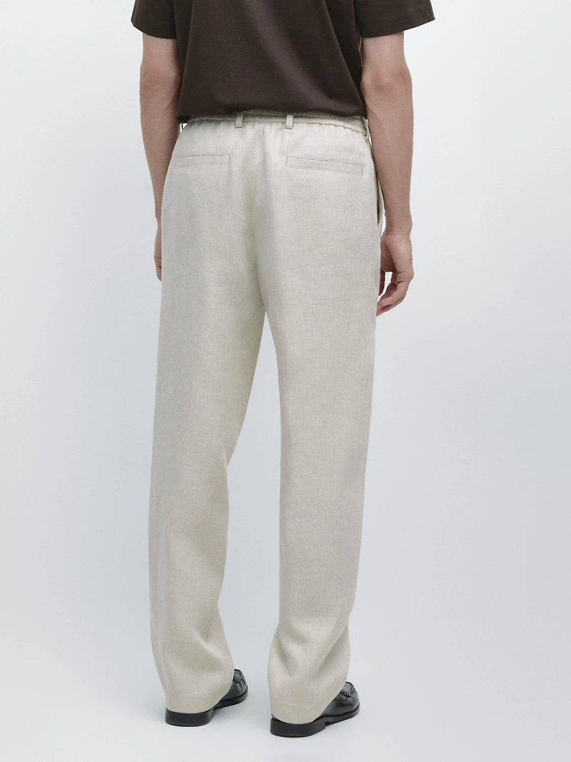 Lightweight linen trousers with herringbone detail