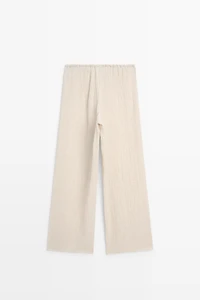Total look flowing waffle-knit linen blend trousers