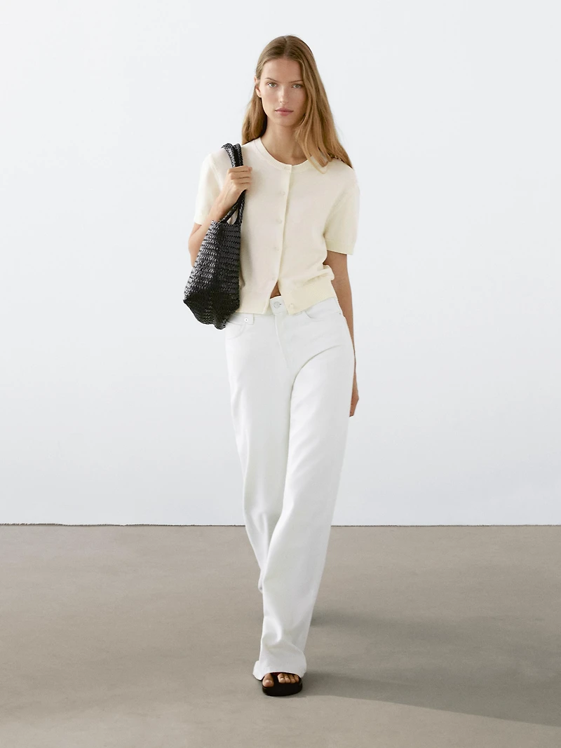 Cotton short sleeve knit cardigan