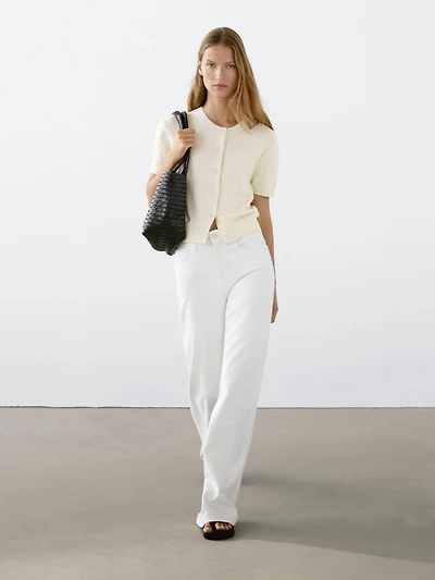 Cotton short sleeve knit cardigan