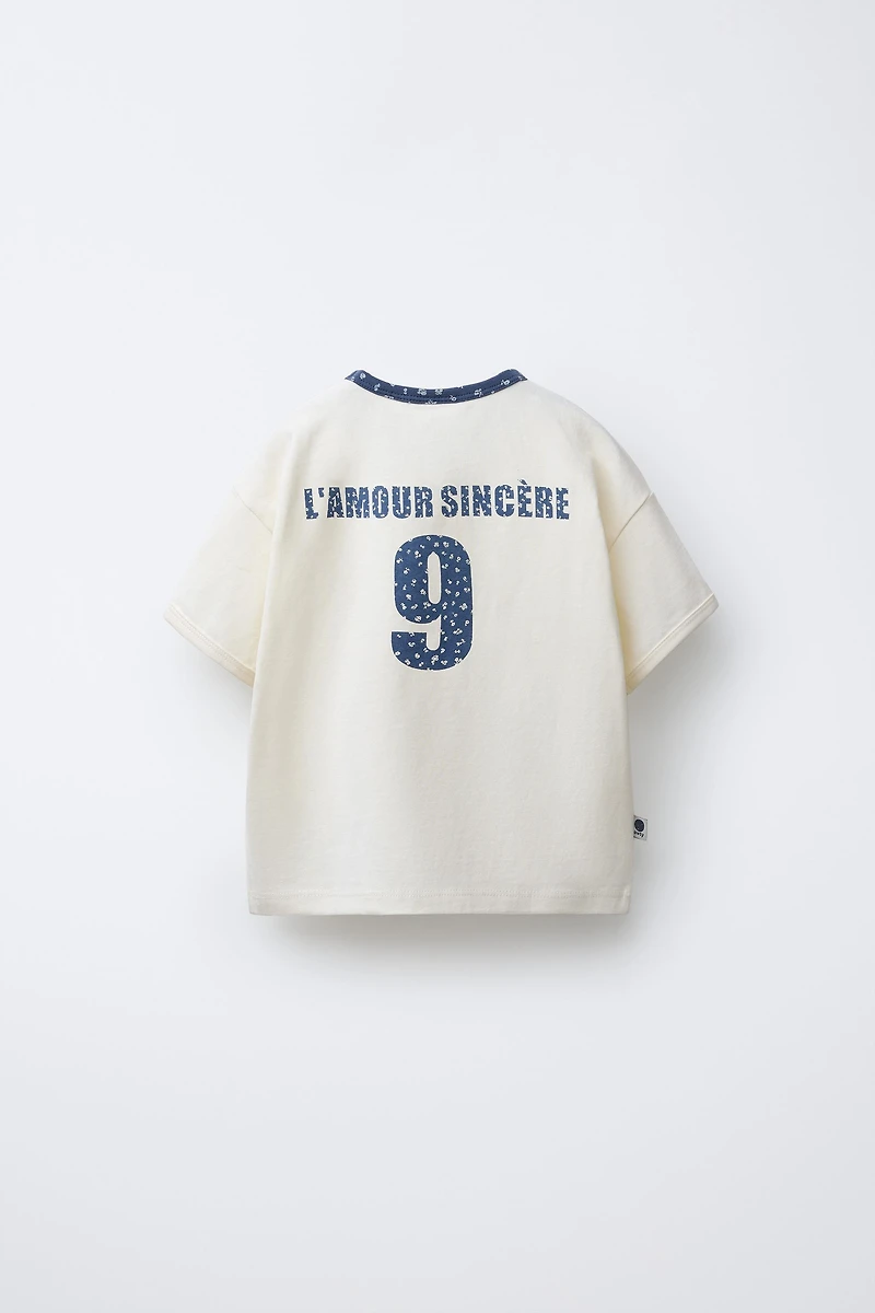 TEXT AND FLORAL PRINT T-SHIRT