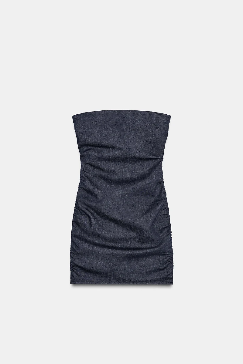 TRF DENIM RUCHED STRAPLESS DRESS