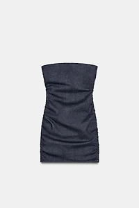 TRF DENIM RUCHED STRAPLESS DRESS