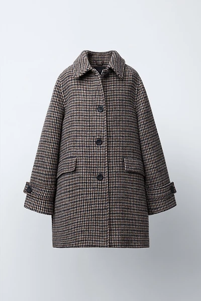 LONG PLAID WOOL BLEND COAT