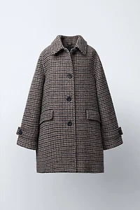 LONG PLAID WOOL BLEND COAT
