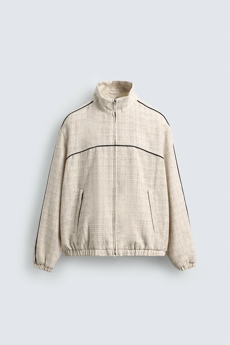 CONTRAST PIPING TEXTURED BOXY FIT JACKET