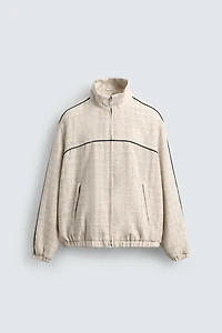 CONTRAST PIPING TEXTURED BOXY FIT JACKET