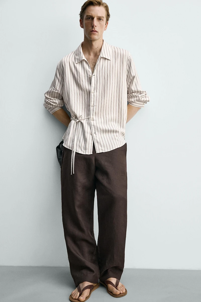 FLOWY STRIPED TIE SHIRT