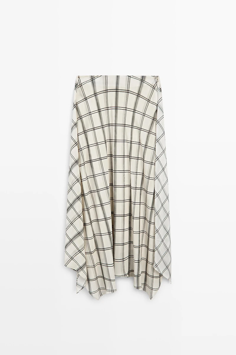 Asymmetric midi skirt with check detail