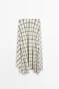 Asymmetric midi skirt with check detail