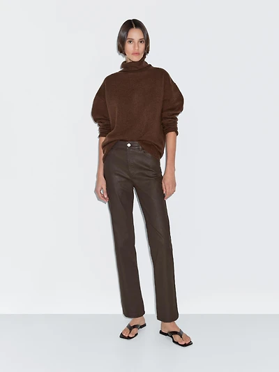 Pantalon straight enduit taille haute