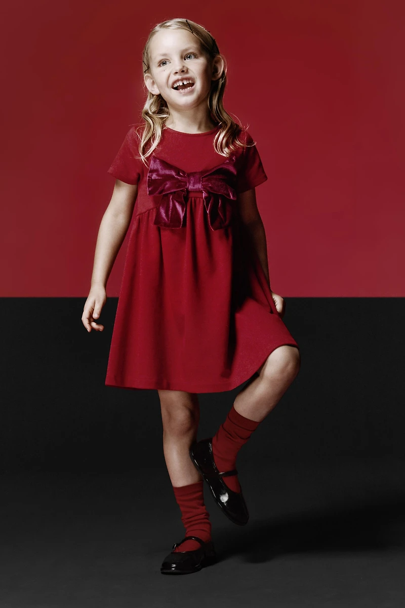 ROMA KNIT DRESS WITH VELVET BOW