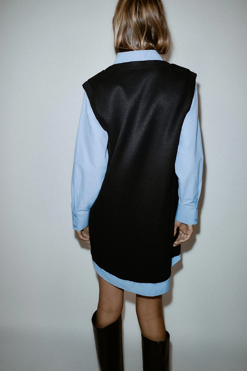 COMBINED POPLIN MINI DRESS