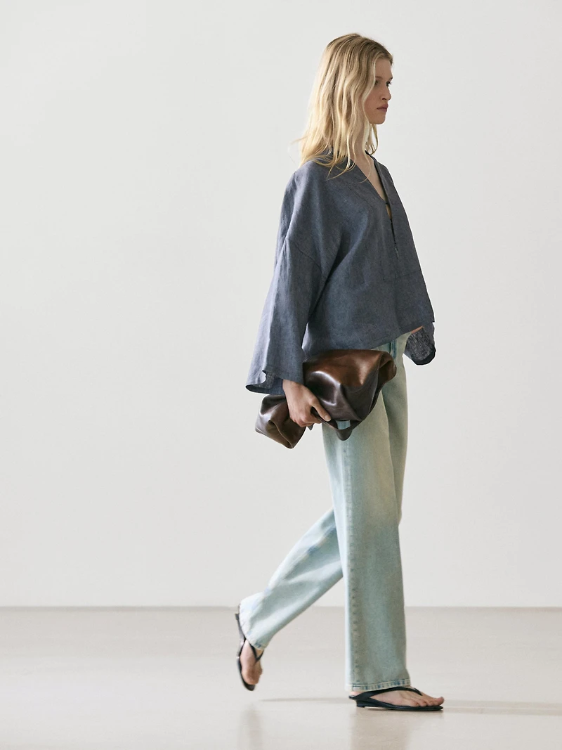 Kimono 100 % lin col en V