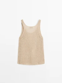 Linen knit top with round neckline