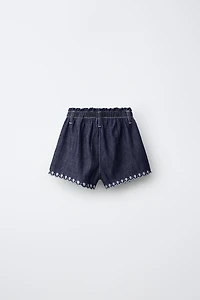 FLOWY EMBROIDERED FLORAL DENIM SHORTS