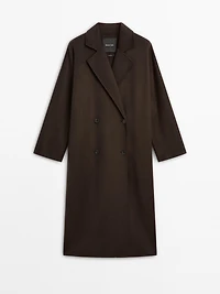 Long double-breasted wool blend coat