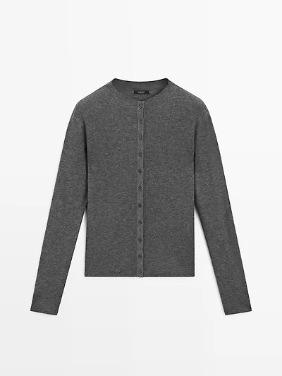 Ribbed wool blend cardigan