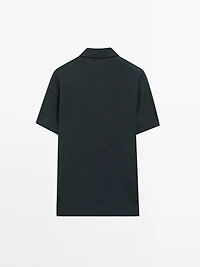 Knit polo shirt with coloured collar detail