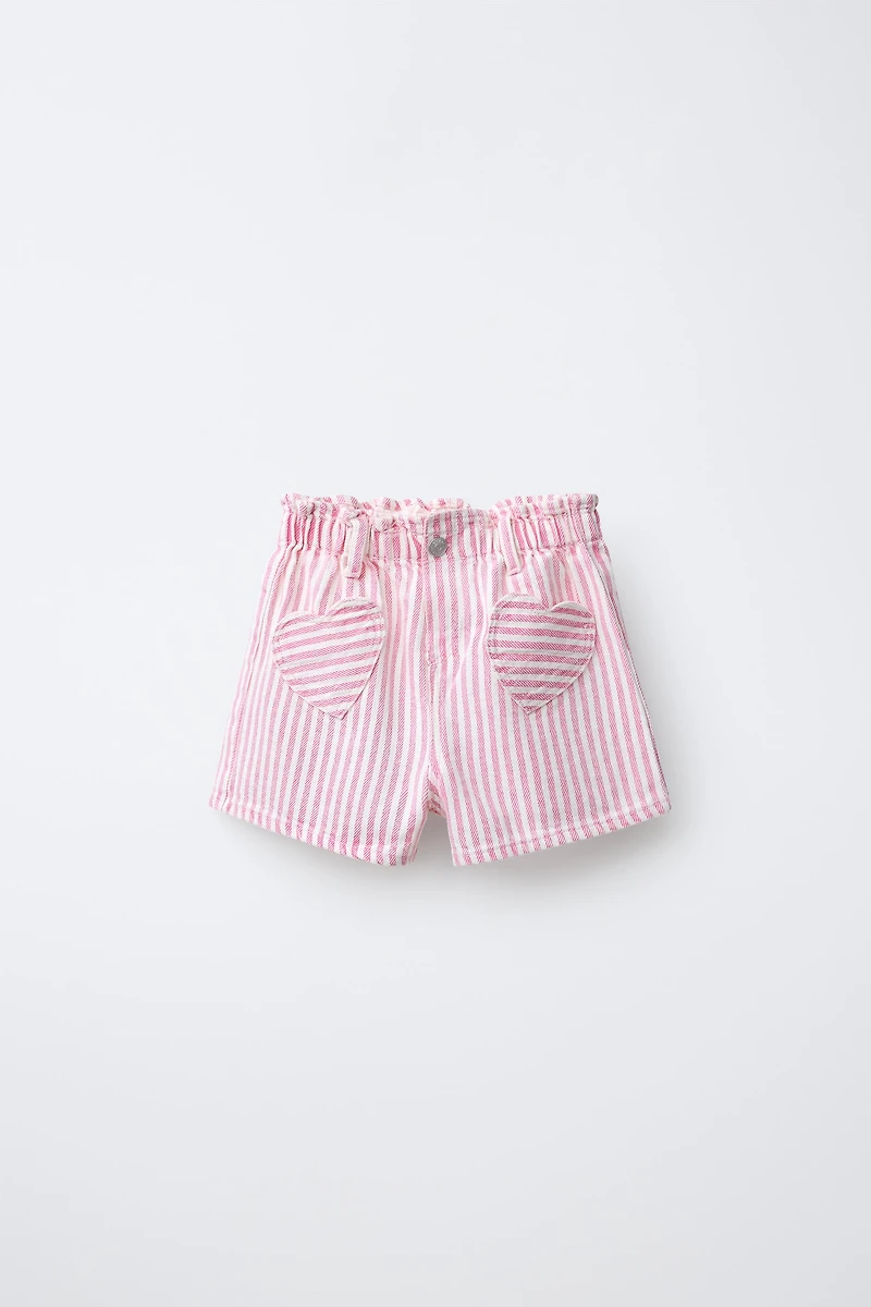 TWILL STRIPED HEART POCKET SHORTS