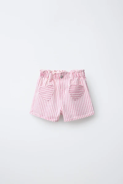 TWILL STRIPED HEART POCKET SHORTS