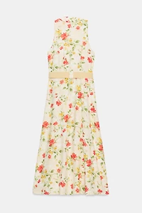 PRINTED BELTED MIDI DRESS