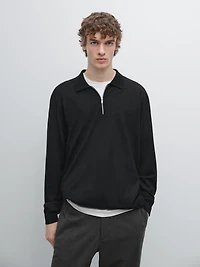 Merino wool knit polo sweater