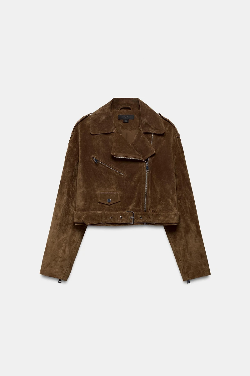 100% SUEDE LEATHER SHORT JACKET WITH BELT
