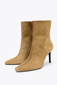 SPLIT LEATHER STILETTO HEEL ANKLE BOOTS