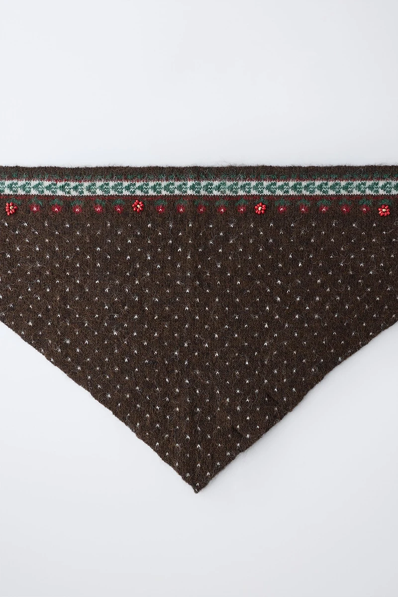 TRIANGULAR FLORAL AND BEAD SCARF