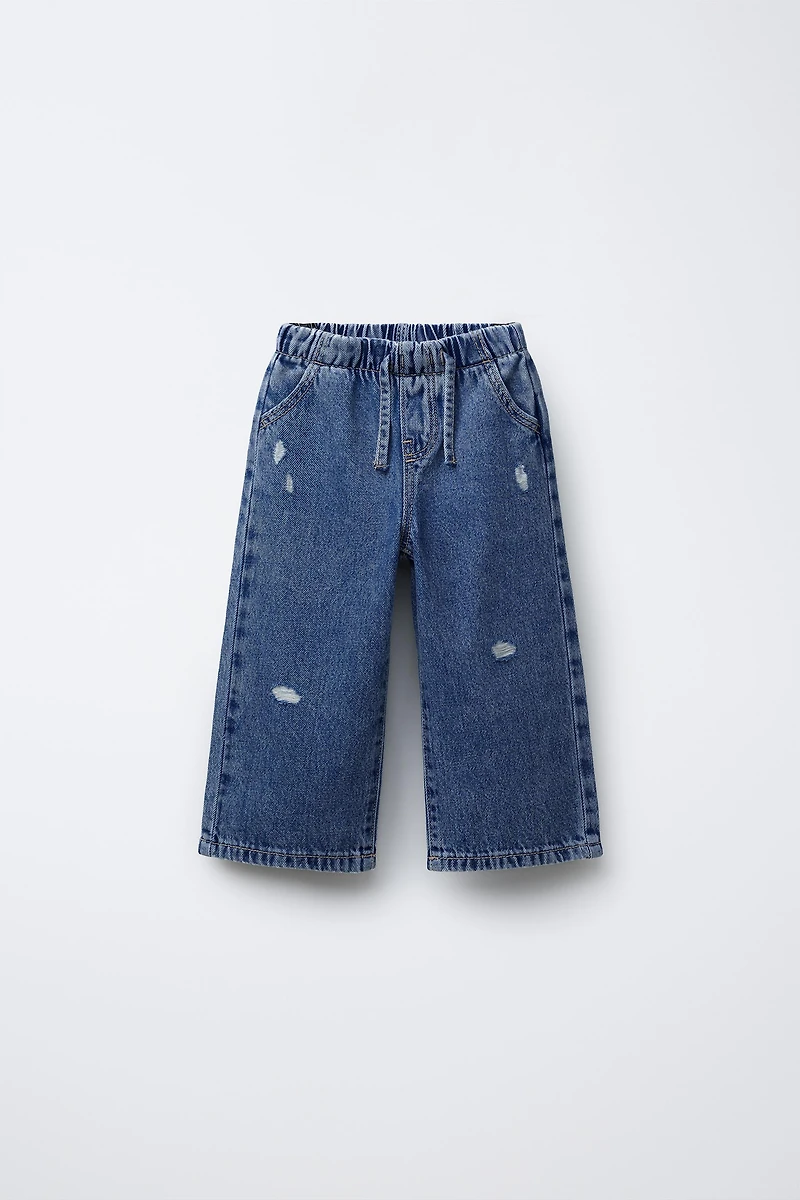 FLUID RIPPED WIDE LEG JEANS